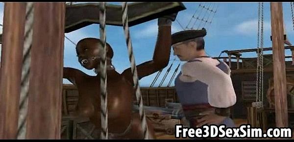  Sexy 3D cartoon ebony honey fucked on a pirate ship